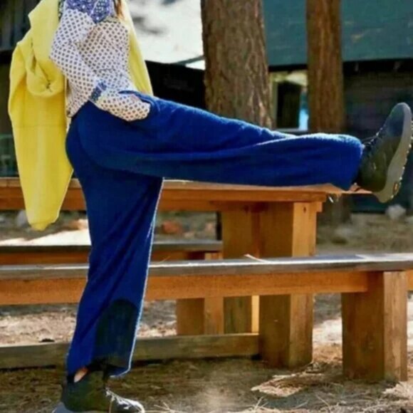 NWT Free People Movement Cuddle Up Fleece Tie Waist Oversize Blue Pants - Picture 3 of 8